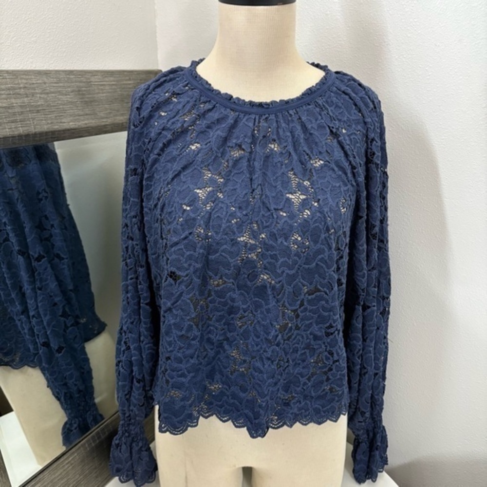 Free People Blue Ruffled Olivia lace Blouse